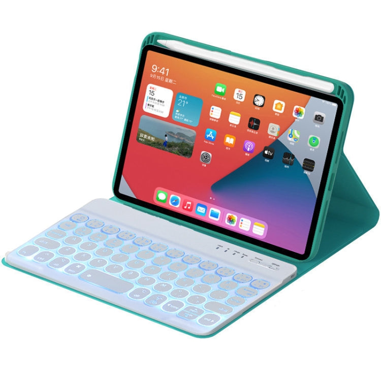 HY006D Round Keys Detachable Bluetooth Keyboard Leather Tablet Case with Colorful Backlight & Holder for iPad mini 6(Dark Green) - For iPad mini by PMC Jewellery | Online Shopping South Africa | PMC Jewellery