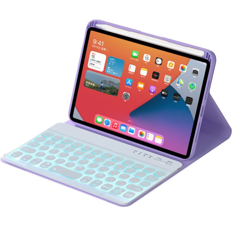 HY006D Round Keys Detachable Bluetooth Keyboard Leather Tablet Case with Colorful Backlight & Holder for iPad mini 6(Light Purple) - For iPad mini by PMC Jewellery | Online Shopping South Africa | PMC Jewellery