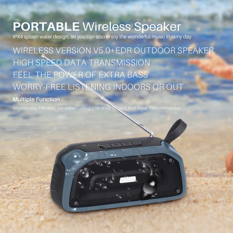 New Rixing NR-906FM TWS Waterproof Bluetooth Speaker Support Hands-free Call / FM with Handle & Antenna(Dark Blue) - Desktop Speaker by NewRixing | Online Shopping South Africa | PMC Jewellery | Buy Now Pay Later Mobicred