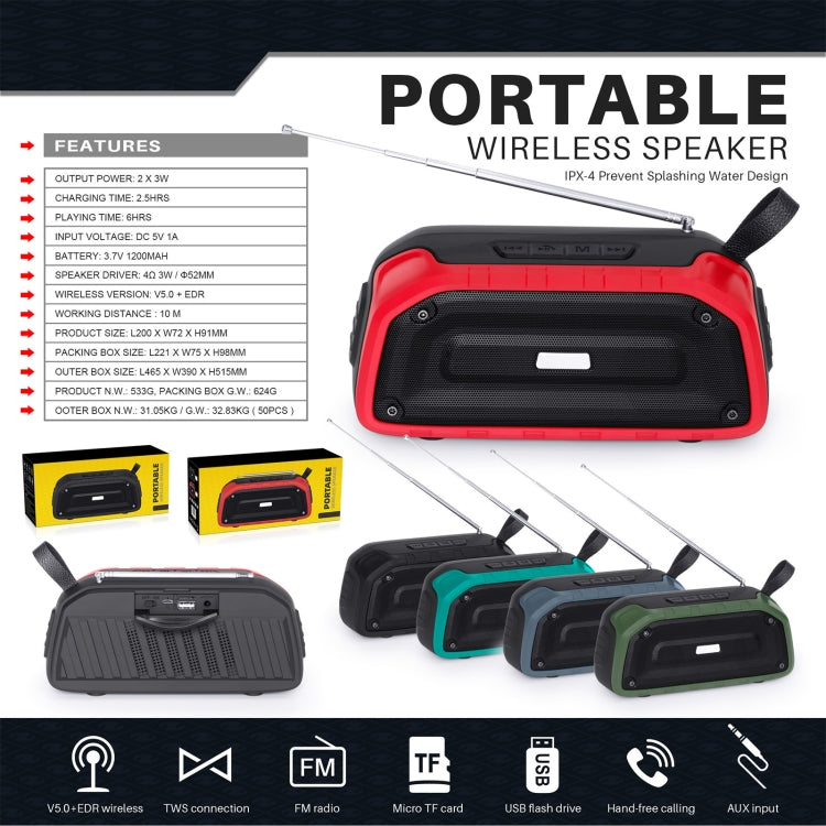 New Rixing NR-906FM TWS Waterproof Bluetooth Speaker Support Hands-free Call / FM with Handle & Antenna(Black) - Desktop Speaker by NewRixing | Online Shopping South Africa | PMC Jewellery | Buy Now Pay Later Mobicred