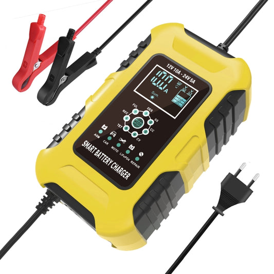 FOXSUR 10A 12V 7-segment Motorcycle / Car Smart Battery Charger, Plug Type:EU Plug(Yellow) - Battery Charger by FOXSUR | Online Shopping South Africa | PMC Jewellery | Buy Now Pay Later Mobicred