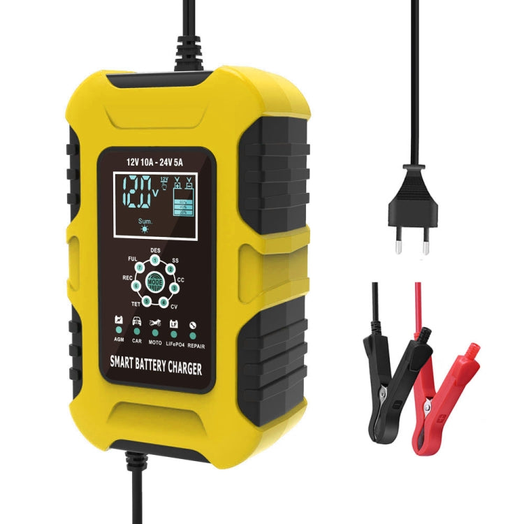 FOXSUR 10A 12V 7-segment Motorcycle / Car Smart Battery Charger, Plug Type:EU Plug(Yellow) - free shipping - PMC TechLife - Order now!