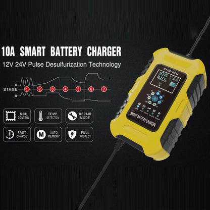 FOXSUR 10A 12V 7-segment Motorcycle / Car Smart Battery Charger, Plug Type:EU Plug(Yellow) - Battery Charger by FOXSUR | Online Shopping South Africa | PMC Jewellery | Buy Now Pay Later Mobicred