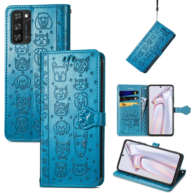 For Blackview A100 Lovely Cat and Dog Embossing Pattern Horizontal Flip Leather Case , with Holder & Card Slots & Wallet & Cartoon Clasp & Lanyard(Blue) - More Brand by PMC Jewellery | Online Shopping South Africa | PMC Jewellery | Buy Now Pay Later Mobicred