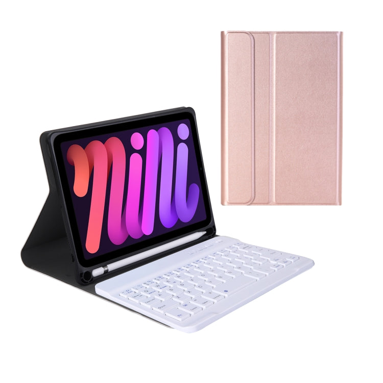 A06B Ultra-thin Detachable Bluetooth Keyboard Leather Tablet Case with Pen Slot & Holder for iPad mini 6(Rose Gold) - For iPad mini by PMC Jewellery | Online Shopping South Africa | PMC Jewellery