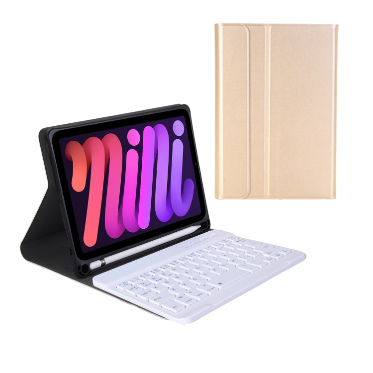 A06B Ultra-thin Detachable Bluetooth Keyboard Leather Tablet Case with Pen Slot & Holder for iPad mini 6(Gold) - For iPad mini by PMC Jewellery | Online Shopping South Africa | PMC Jewellery