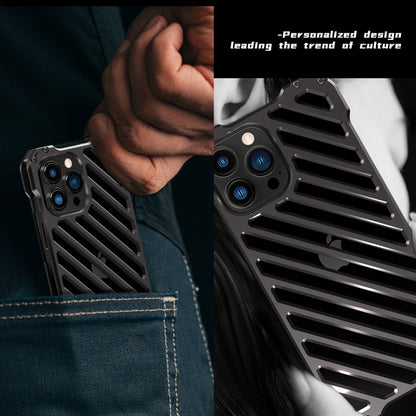 For iPhone 13 Pro R-JUST RJ-50 Hollow Breathable Armor Metal Shockproof Protective Case(Silver Grey) - iPhone 13 Pro Cases by R-JUST | Online Shopping South Africa | PMC Jewellery | Buy Now Pay Later Mobicred