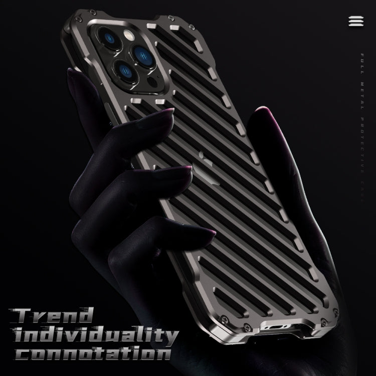 For iPhone 13 Pro R-JUST RJ-50 Hollow Breathable Armor Metal Shockproof Protective Case(Silver Grey) - iPhone 13 Pro Cases by R-JUST | Online Shopping South Africa | PMC Jewellery | Buy Now Pay Later Mobicred