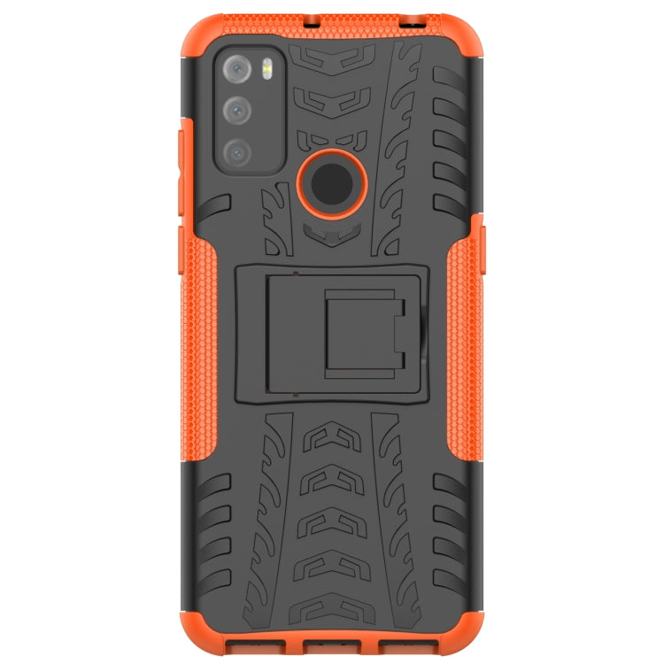 For Alcatel 3L (2021) Tire Texture Shockproof TPU+PC Protective Case with Holder(Orange) - Alcatel Cases by PMC Jewellery | Online Shopping South Africa | PMC Jewellery | Buy Now Pay Later Mobicred