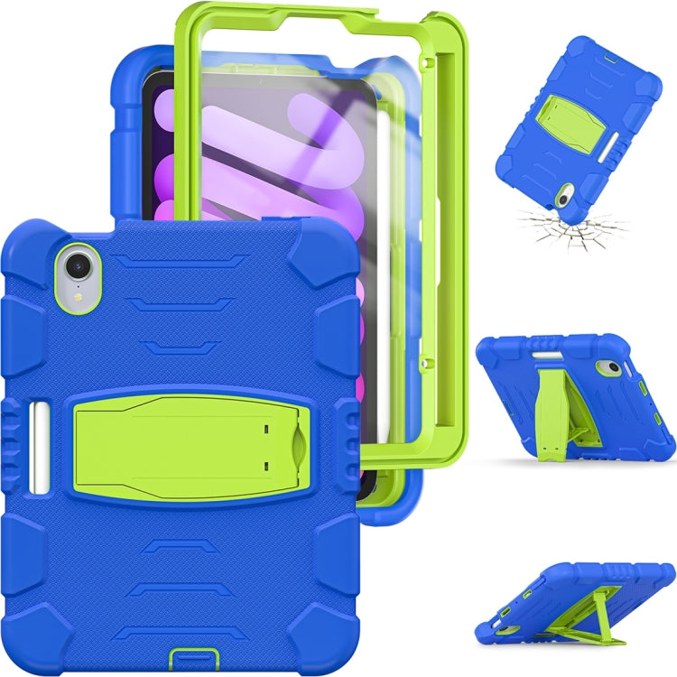 For iPad mini 6 3-Layer Protection Screen Frame + PC + Silicone Shockproof Combination Tablet Case with Holder(Blue+Lime) - iPad mini 6 Cases by PMC Jewellery | Online Shopping South Africa | PMC Jewellery | Buy Now Pay Later Mobicred