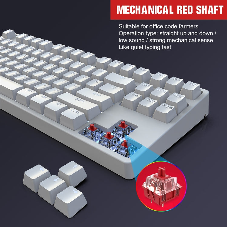 HXSJ L600 87 Keys USB-C / Type-C Wired Red Shaft Mechanical Keyboard with Cool Backlight(White) - Wired Keyboard by HXSJ | Online Shopping South Africa | PMC Jewellery | Buy Now Pay Later Mobicred