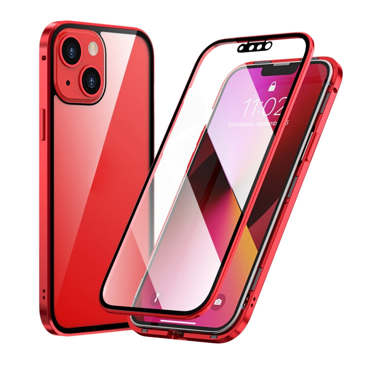 For iPhone 13 HD Magnetic Metal Frame Double-sided Tempered Glass Phone Case(Red) - iPhone 13 Cases by PMC Jewellery | Online Shopping South Africa | PMC Jewellery