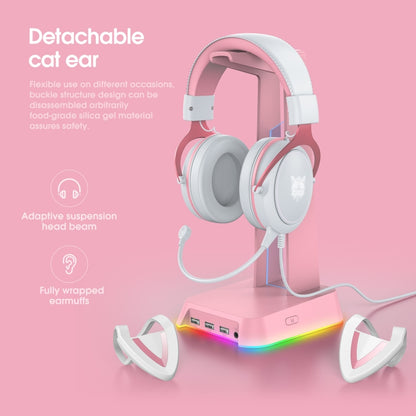 ONIKUMA X10 Car Ear LED Light Adjustable Gaming Headset with Microphone(White Pink) - Multimedia Headset by ONIKUMA | Online Shopping South Africa | PMC Jewellery | Buy Now Pay Later Mobicred