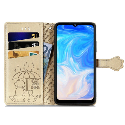 For Doogee N40 Pro Cat and Dog Embossed Horizontal Flip Phone Leather Case with Holder & Card Slot & Wallet & Lanyard(Gold) - More Brand by PMC Jewellery | Online Shopping South Africa | PMC Jewellery | Buy Now Pay Later Mobicred