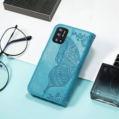 For DOOGEE N40 Pro Butterfly Love Flowers Embossed Horizontal Flip Leather Case with Holder & Card Slots & Wallet & Lanyard(Blue) - More Brand by PMC Jewellery | Online Shopping South Africa | PMC Jewellery | Buy Now Pay Later Mobicred