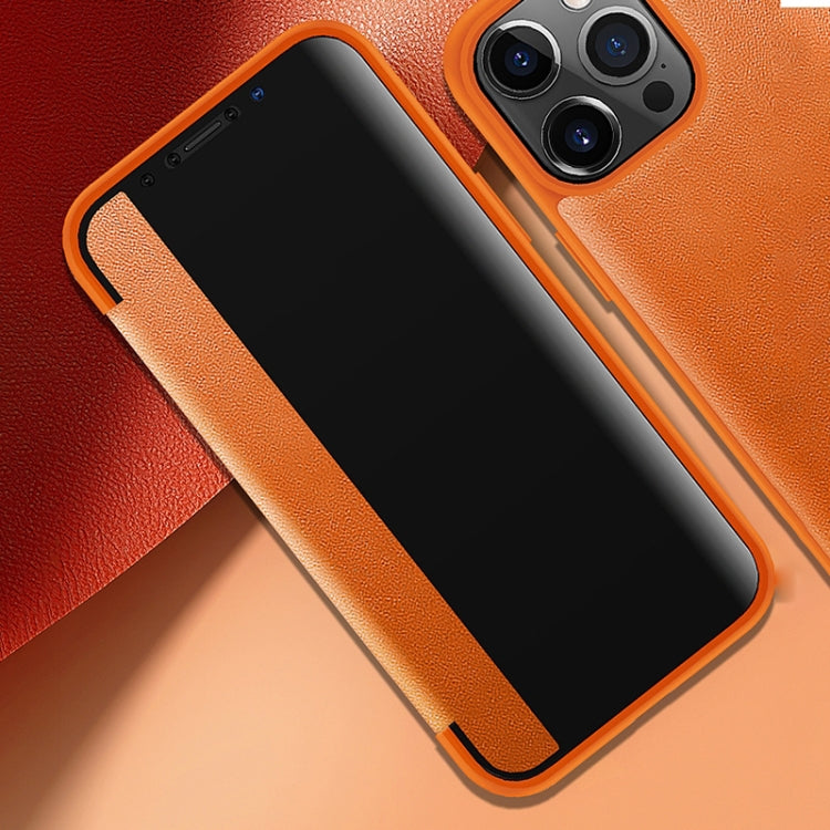 For iPhone 13 Pro Max Magnetic Side Window View Shockproof Horizontal Flip Leather Case (Orange) - iPhone 13 Pro Max Cases by PMC Jewellery | Online Shopping South Africa | PMC Jewellery