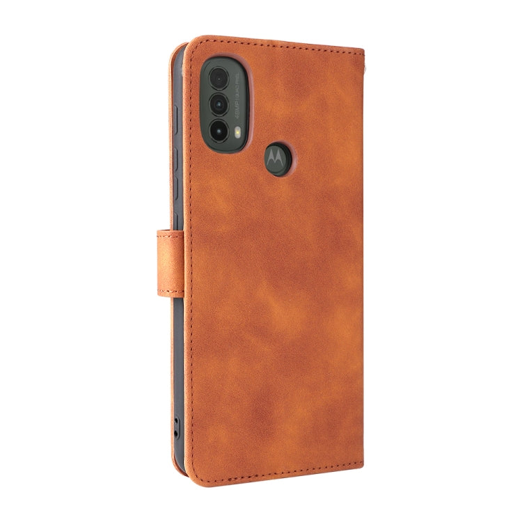 For Motorola Moto E20 / E30 / E40 Skin Feel Magnetic Horizontal Flip Phone Leather Case with Holder & Card Slots & Wallet(Brown) - Motorola Cases by PMC Jewellery | Online Shopping South Africa | PMC Jewellery | Buy Now Pay Later Mobicred