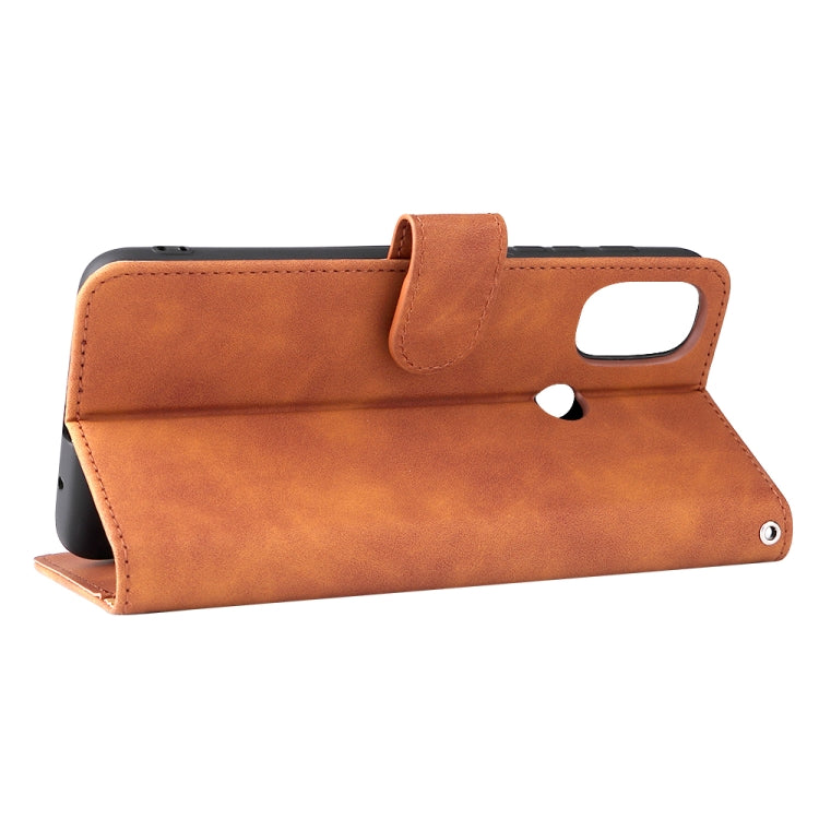 For Motorola Moto E20 / E30 / E40 Skin Feel Magnetic Horizontal Flip Phone Leather Case with Holder & Card Slots & Wallet(Brown) - Motorola Cases by PMC Jewellery | Online Shopping South Africa | PMC Jewellery | Buy Now Pay Later Mobicred