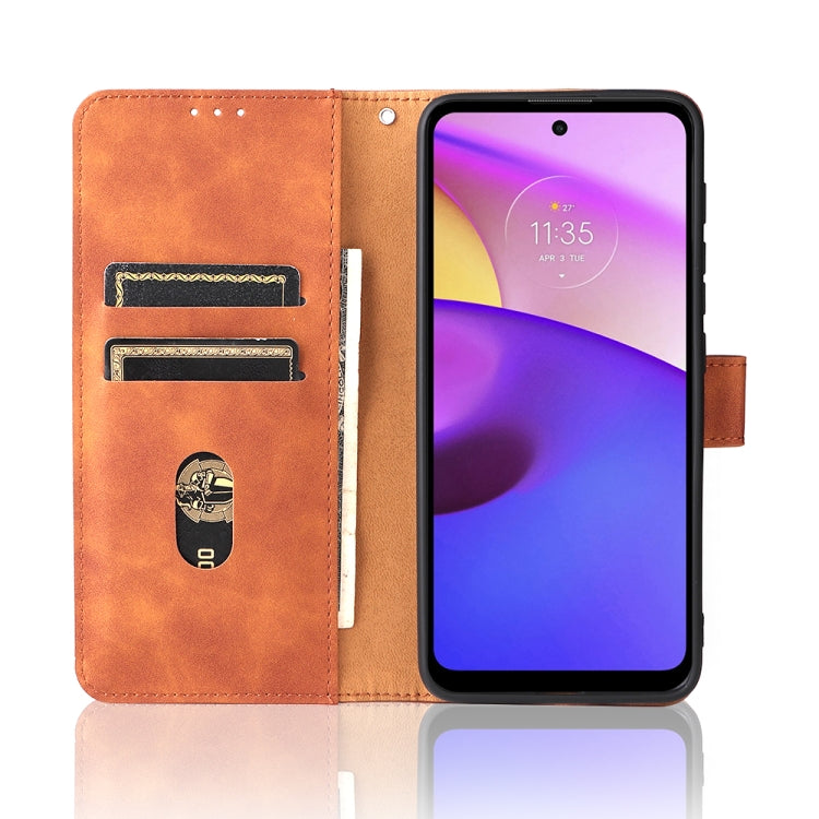 For Motorola Moto E20 / E30 / E40 Skin Feel Magnetic Horizontal Flip Phone Leather Case with Holder & Card Slots & Wallet(Brown) - Motorola Cases by PMC Jewellery | Online Shopping South Africa | PMC Jewellery | Buy Now Pay Later Mobicred