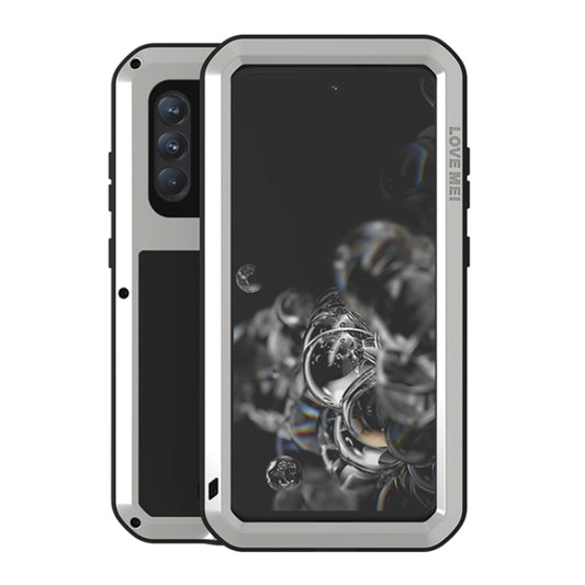 For Samsung Galaxy S21 FE LOVE MEI Metal Shockproof Waterproof Dustproof Protective Phone Case with Glass(Silver) - Galaxy Phone Cases by LOVE MEI | Online Shopping South Africa | PMC Jewellery | Buy Now Pay Later Mobicred