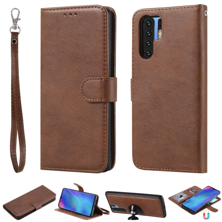 For Huawei P30 Pro Solid Color Horizontal Flip Protective Case with Holder & Card Slots & Wallet & Photo Frame & Lanyard(Brown) - Huawei Cases by PMC TechLife | Online Shopping South Africa | PMC TechLife