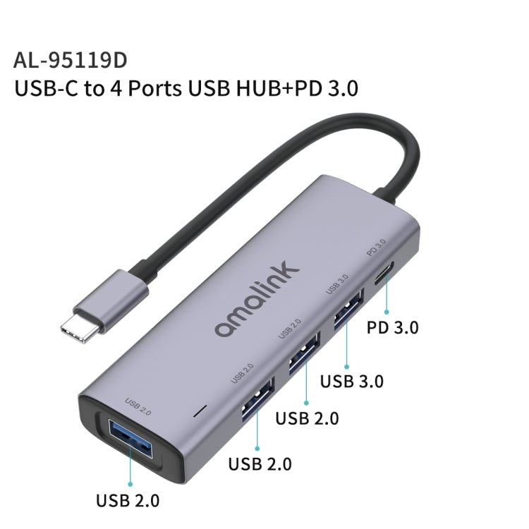 amalink 95119D Type-C / USB-C to 4 Ports USB + PD 3.0 Multi-function HUB Docking Station(Grey) - USB HUB by amalink | Online Shopping South Africa | PMC Jewellery | Buy Now Pay Later Mobicred