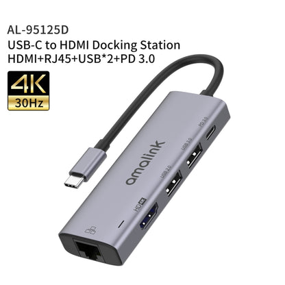 amalink 95125D Type-C / USB-C to HDMI + RJ45 + 2 Ports USB + PD 3.0 Multi-function HUB(Grey) - USB HUB by amalink | Online Shopping South Africa | PMC Jewellery | Buy Now Pay Later Mobicred