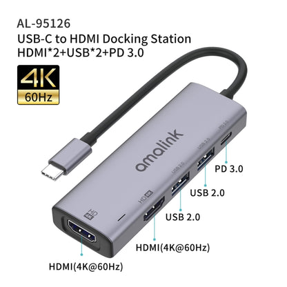 amalink 95126 Type-C / USB-C to Dual HDMI + 2 Ports USB + PD 3.0 Multi-function HUB(Grey) - USB HUB by amalink | Online Shopping South Africa | PMC Jewellery | Buy Now Pay Later Mobicred