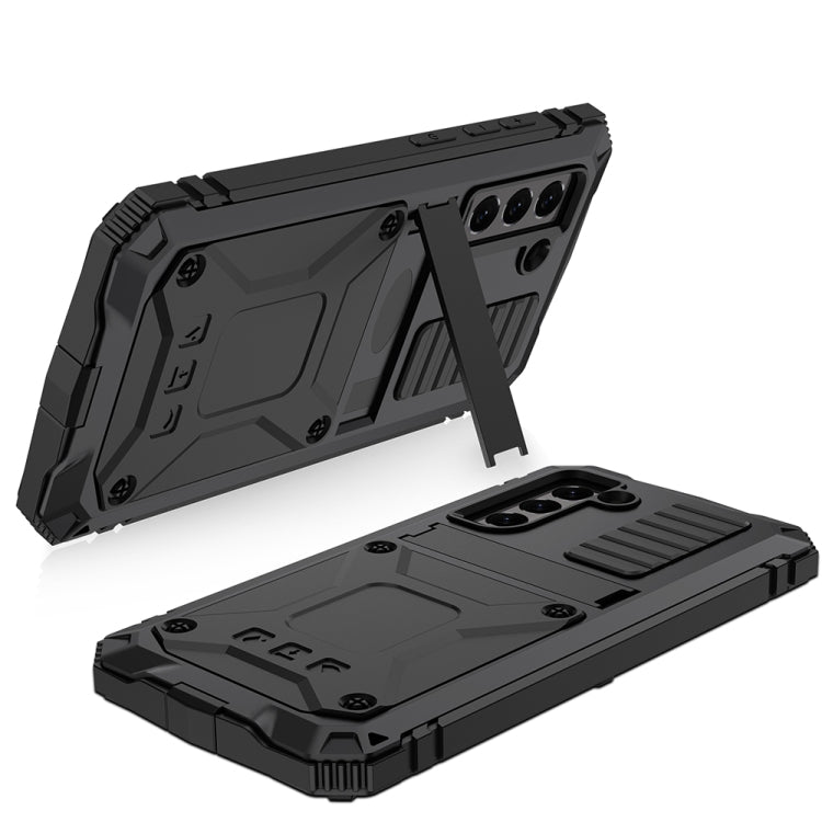 For Samsung Galaxy S21 FE R-JUST Rugged Phone Case with Holder(Black) - Galaxy Phone Cases by R-JUST | Online Shopping South Africa | PMC Jewellery