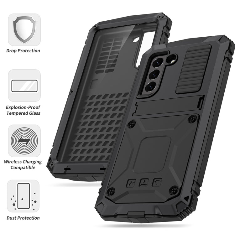 For Samsung Galaxy S21 FE R-JUST Rugged Phone Case with Holder(Black) - Galaxy Phone Cases by R-JUST | Online Shopping South Africa | PMC TechLife | Buy Now Pay Later Mobicred