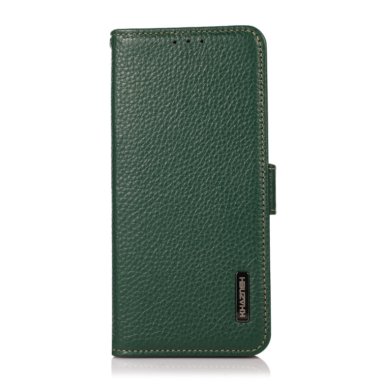 For Google Pixel 6a KHAZNEH Side-Magnetic Litchi Genuine Leather RFID Case(Green) - Google Cases by PMC TechLife | Online Shopping South Africa | PMC TechLife | Buy Now Pay Later Mobicred