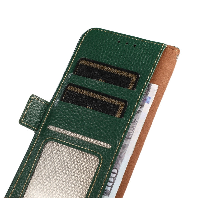 For Google Pixel 6a KHAZNEH Side-Magnetic Litchi Genuine Leather RFID Case(Green) - Google Cases by PMC TechLife | Online Shopping South Africa | PMC TechLife | Buy Now Pay Later Mobicred