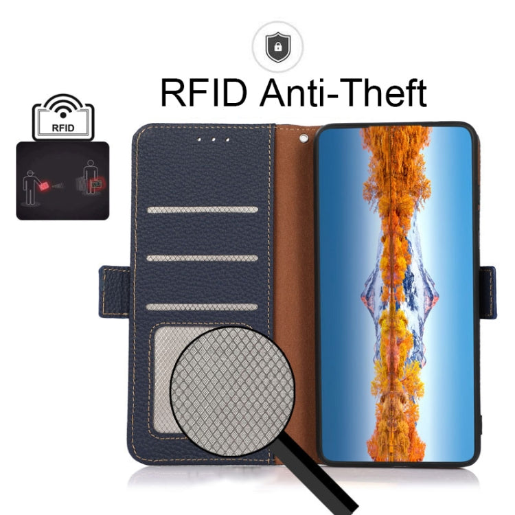 For Honor 50 KHAZNEH Side-Magnetic Litchi Genuine Leather RFID Phone Case(Blue) - Honor Cases by PMC TechLife | Online Shopping South Africa | PMC TechLife | Buy Now Pay Later Mobicred