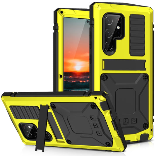 For Samsung Galaxy S22 Ultra 5G R-JUST Metal + Silicone Holder Phone Case(Yellow) - Galaxy S22 Ultra 5G Cases by R-JUST | Online Shopping South Africa | PMC Jewellery | Buy Now Pay Later Mobicred