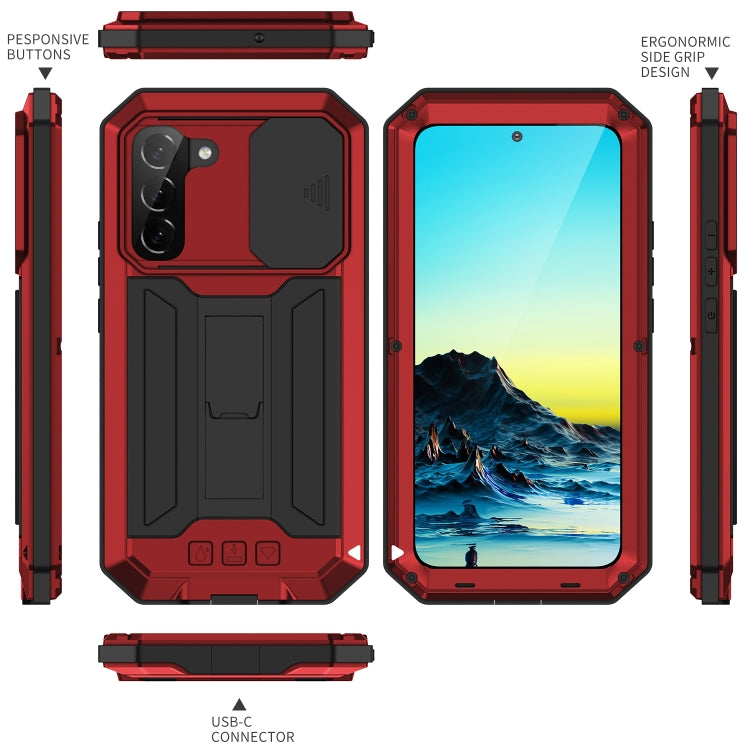 For Samsung Galaxy S22+ 5G R-JUST Sliding Camera Metal + Silicone Holder Phone Case(Red) - Galaxy S22+ 5G Cases by R-JUST | Online Shopping South Africa | PMC Jewellery | Buy Now Pay Later Mobicred