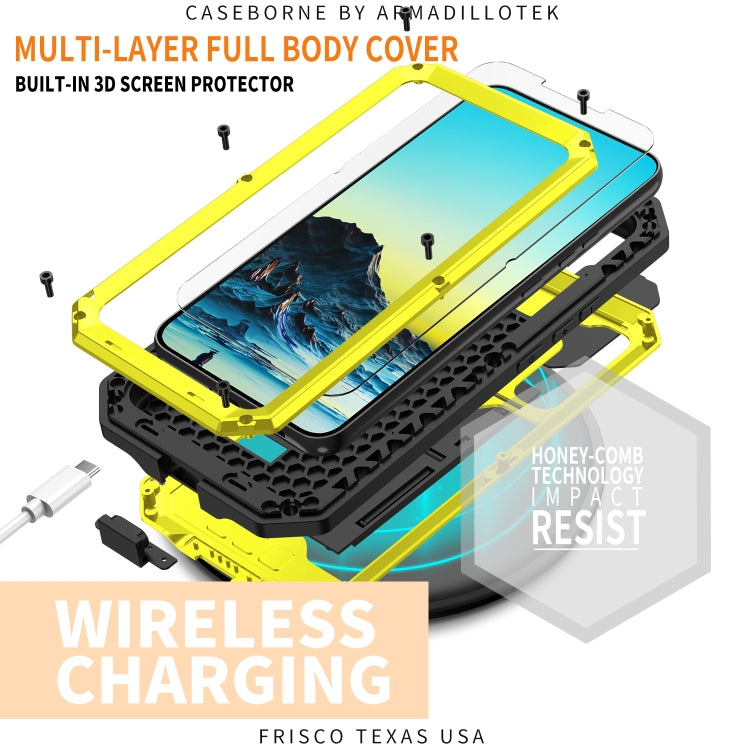 For Samsung Galaxy S22+ 5G R-JUST Sliding Camera Metal + Silicone Holder Phone Case(Yellow) - Galaxy S22+ 5G Cases by R-JUST | Online Shopping South Africa | PMC Jewellery