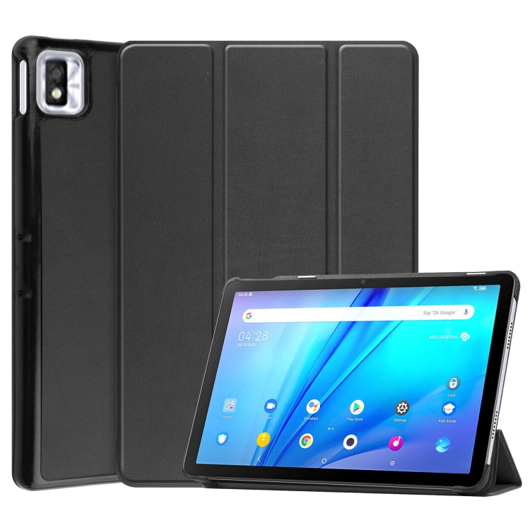 For TCL Tab 10s Three-folding Holder Custer Texture Leather Tablet Case(Black) - Others by PMC Jewellery | Online Shopping South Africa | PMC Jewellery | Buy Now Pay Later Mobicred