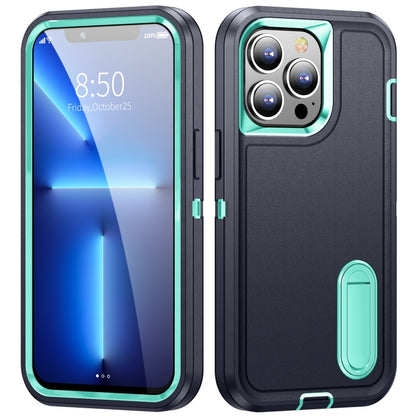 For iPhone 12 / 12 Pro 3 in 1 Rugged Holder Phone Case(Dark Blue+Light Blue) - iPhone 12 / 12 Pro Cases by PMC Jewellery | Online Shopping South Africa | PMC Jewellery