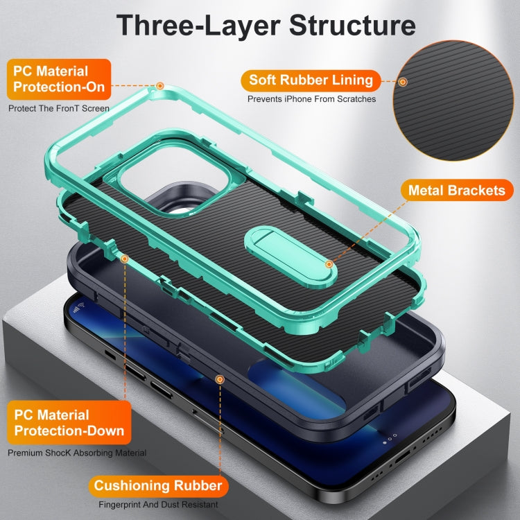 For iPhone 12 / 12 Pro 3 in 1 Rugged Holder Phone Case(Dark Blue+Light Blue) - iPhone 12 / 12 Pro Cases by PMC Jewellery | Online Shopping South Africa | PMC Jewellery