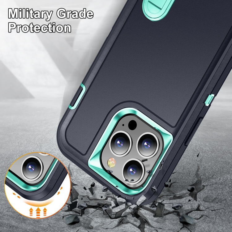 For iPhone 12 / 12 Pro 3 in 1 Rugged Holder Phone Case(Dark Blue+Light Blue) - iPhone 12 / 12 Pro Cases by PMC Jewellery | Online Shopping South Africa | PMC Jewellery