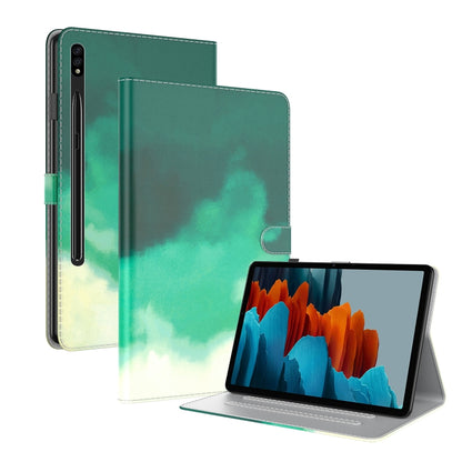 For Samsung Galaxy Tab S9+ Watercolor Pattern Flip Leather Tablet Case(Cyan Green) - Galaxy Tab S9+ Cases by PMC Jewellery | Online Shopping South Africa | PMC Jewellery | Buy Now Pay Later Mobicred