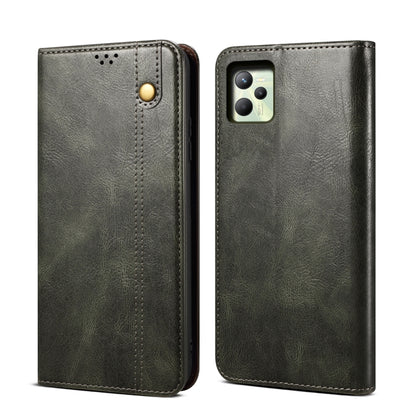 For OPPO Realme C35 Simple Wax Crazy Horse Texture Horizontal Flip Leather Phone Case with Card Slots & Holder(Dark Green) - Realme Cases by PMC Jewellery | Online Shopping South Africa | PMC Jewellery | Buy Now Pay Later Mobicred