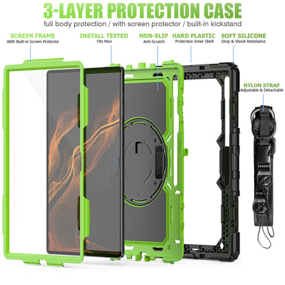 For Samsung Galaxy Tab S10 Ultra / S9 Ultra / S8 Ultra Silicone + PC Tablet Case with Shoulder Strap(Black+Yellow Green) - Tab S10 Ultra Cases by PMC Jewellery | Online Shopping South Africa | PMC Jewellery | Buy Now Pay Later Mobicred