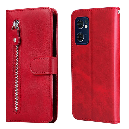 For OPPO Reno7 5G / Find X5 Lite International Version Fashion Calf Texture Zipper Horizontal Flip Leather Case(Red) - OPPO Cases by PMC Jewellery | Online Shopping South Africa | PMC Jewellery | Buy Now Pay Later Mobicred