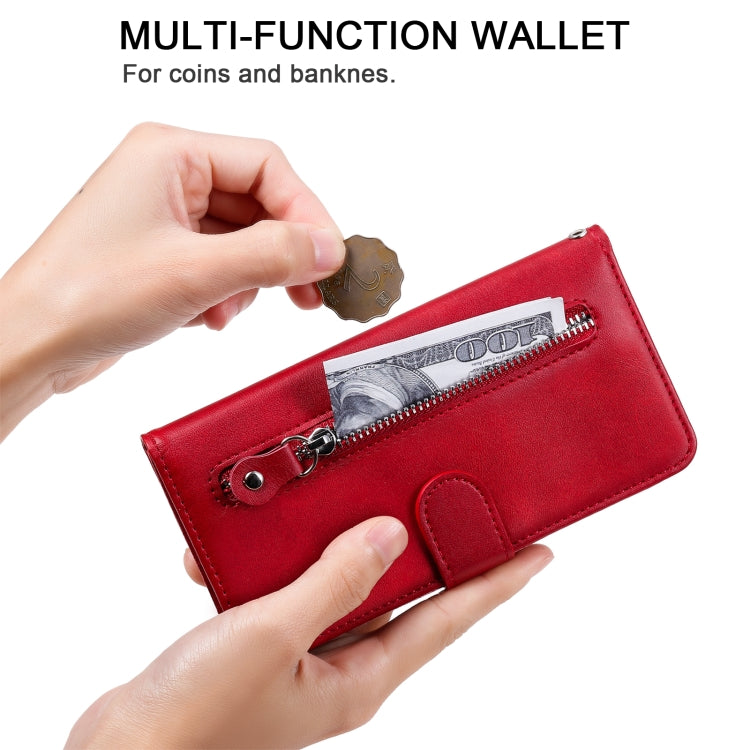 For OPPO Reno7 5G / Find X5 Lite International Version Fashion Calf Texture Zipper Horizontal Flip Leather Case(Red) - OPPO Cases by PMC Jewellery | Online Shopping South Africa | PMC Jewellery | Buy Now Pay Later Mobicred