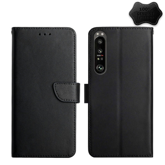 For Sony Xperia 1 IV Genuine Leather Fingerprint-proof Flip Phone Case(Black) - Sony Cases by PMC Jewellery | Online Shopping South Africa | PMC Jewellery | Buy Now Pay Later Mobicred