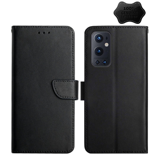 For OnePlus 9 Pro Genuine Leather Fingerprint-proof Horizontal Flip Phone Case(Black) - OnePlus Cases by PMC Jewellery | Online Shopping South Africa | PMC Jewellery | Buy Now Pay Later Mobicred