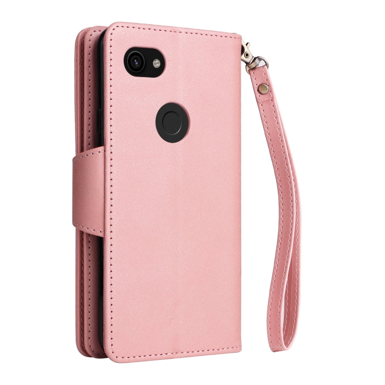 For Google Pixel 3A Rivet Buckle 9 Cards Three Fold Leather Phone Case(Rose Gold) - Google Cases by PMC Jewellery | Online Shopping South Africa | PMC Jewellery | Buy Now Pay Later Mobicred