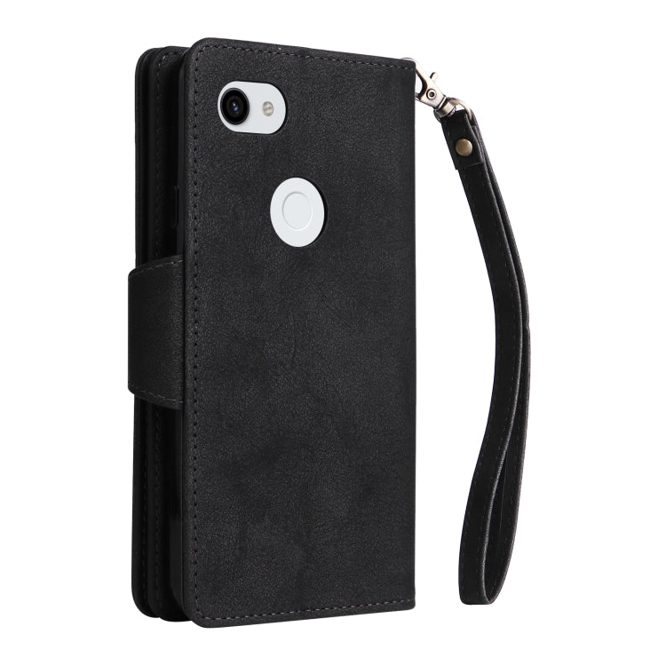 For Google Pixel 3A XL Rivet Buckle 9 Cards Three Fold Leather Phone Case(Black) - Google Cases by PMC Jewellery | Online Shopping South Africa | PMC Jewellery | Buy Now Pay Later Mobicred