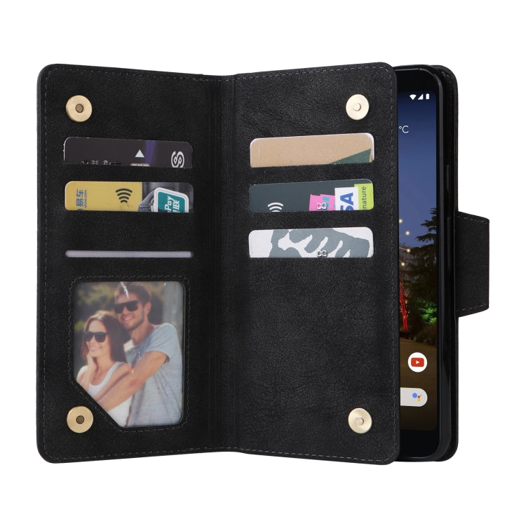 For Google Pixel 3A XL Rivet Buckle 9 Cards Three Fold Leather Phone Case(Black) - Google Cases by PMC Jewellery | Online Shopping South Africa | PMC Jewellery | Buy Now Pay Later Mobicred